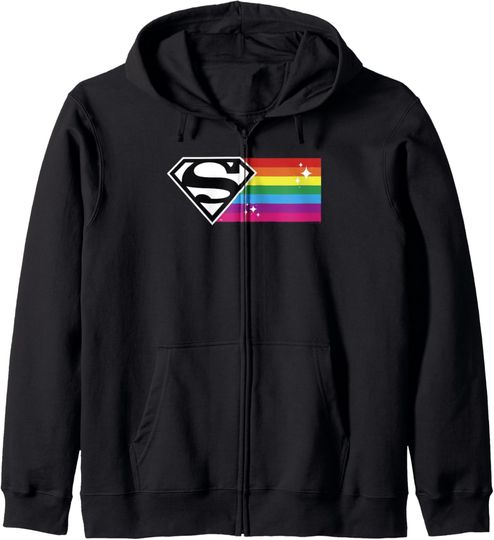 DC Comics Pride Justice League Superman Rainbow Flag Sparkle Zip Hoodie, Gift For Fans