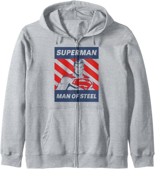 DC Comics Superman Man Of Steel American Flag Poster Zip Hoodie, Gift For Fans