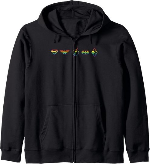 DC Comics Pride Justice League Rainbow Icon Lineup Zip Hoodie, Gift For Fans