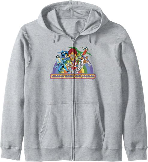 DC Comics Justice League Vintage Rainbow Heroes Zip Hoodie, Gift For Fans