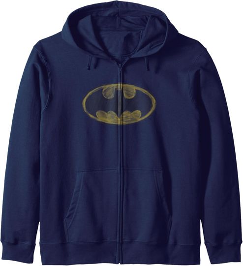 DC Comics Batman Crayon Bat-Symbol Big Chest Logo Distressed Zip Hoodie, Gift For Fans
