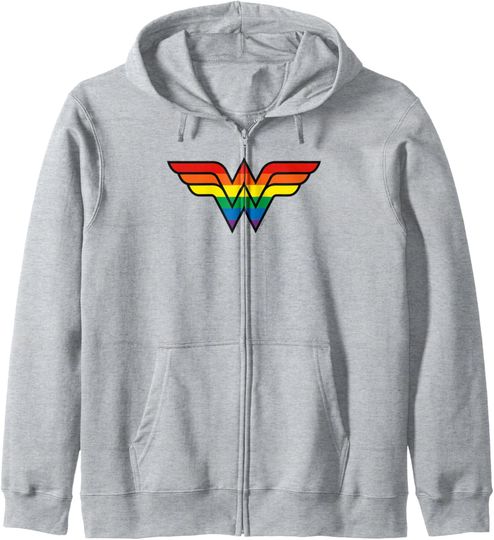 DC Comics Pride Justice League Wonder Woman Rainbow Logo Zip Hoodie, Gift For Fans