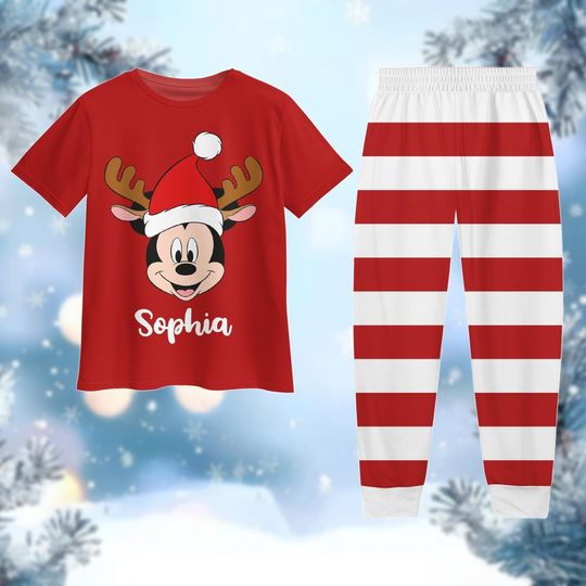 Discover Christmas Mickey Pajamas Set, Custom Disney Mouse Holiday Pajamas, Santa Reindeer Mickey Shirt, Disneyland Winter Gift, Pjs For Party