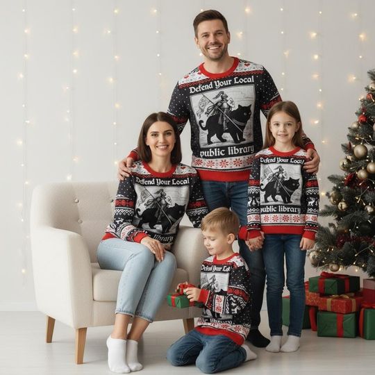 Discover Public Library Christmas Ugly Sweater, Defend Your Local Funny Holiday Sweater, Book Lover Sweater For Men And Women, Xmas Gift