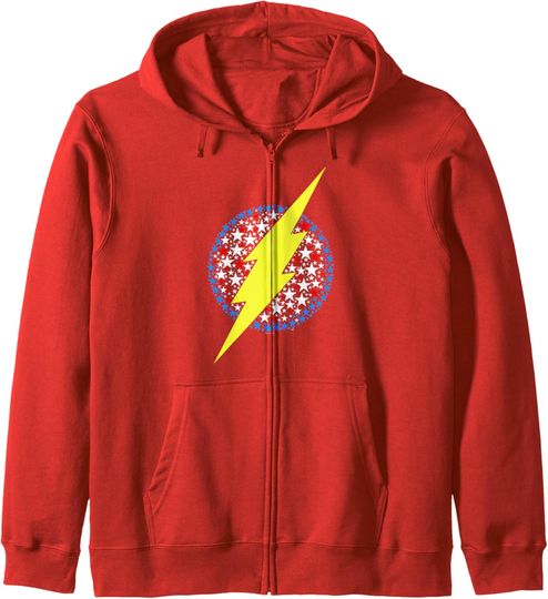 DC Comics The Flash Starry Lightning Americana Logo Zip Hoodie, Gift For Fans