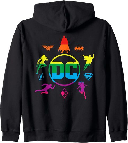 DC Originals Pride Rainbow Silhouettes Harley Quinn, Batman Zip Hoodie, Gift For Fans