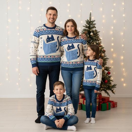 Discover Cat Christmas Ugly Sweater, Book Lover Holiday Sweater, Animal Christmas Sweater For Men And Women, Perfect Gift