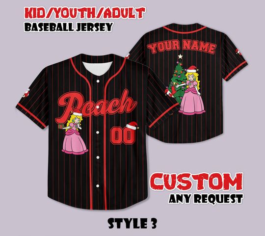 Discover Custom Princess Peach Christmas Baseball Jersey, Nintendo Super Mario Shirt, Personalized Princess Peach Xmas Jersey, Christmas Gifts