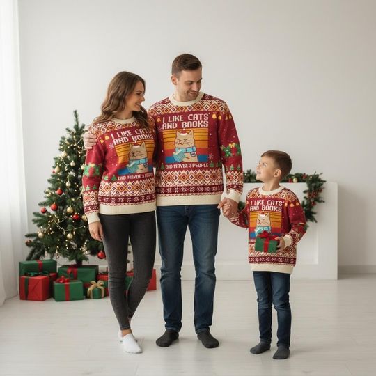 Discover Cat Book Lover Christmas Ugly Sweater, Funny Quote Holiday Sweater, Cat Christmas Sweater For Men And Women, Xmas Gift