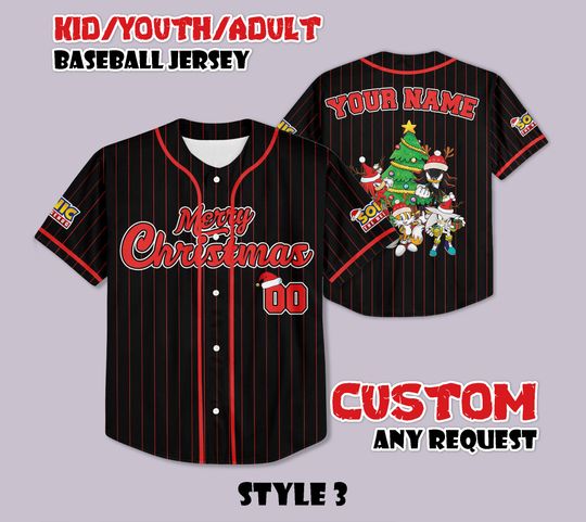 Discover Custom Sonic the Hedgehog Christmas Baseball Jersey, Funny Sonic Party Shirt, Personalized Sonic the Hedgehog Xmas Jersey, Christmas Gifts