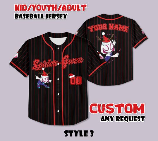 Discover Custom Spider-Gwen Christmas Baseball Jersey, Personalized Spidey And His Amazing Friends Jersey, Spider-Man Fan Gift, Christmas Gift