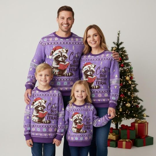 Discover Book Lover Christmas Ugly Sweater, Cute Raccoon Holiday Sweater, Fun Christmas Sweater For Men And Women, Bookish Gift