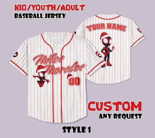 Custom Miles Morales Christmas Baseball Jersey, Personalized Spider Man Xmas Jersey, Spider-Man Fan Gift, Superhero Shirt, Christmas Gift