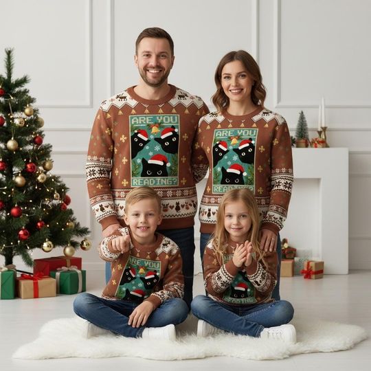 Discover Cat Lover Christmas Ugly Sweater, Funny Holiday Sweater, Reading Sweater For Men And Women, Cat Gift