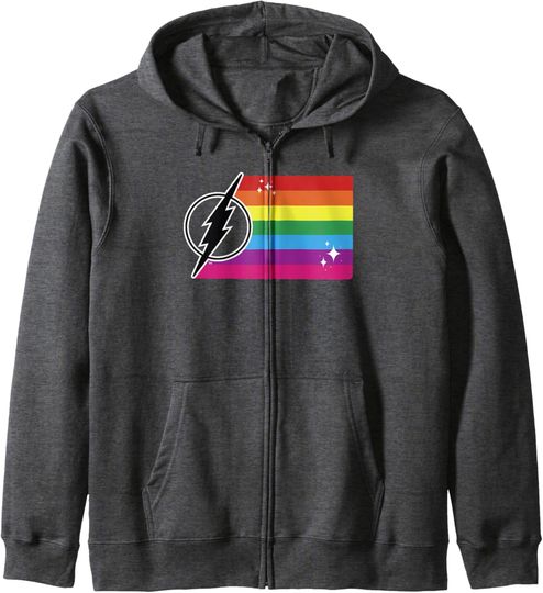 DC Comics Pride Justice League The Flash Rainbow Sparkle Zip Hoodie, Gift For Fans