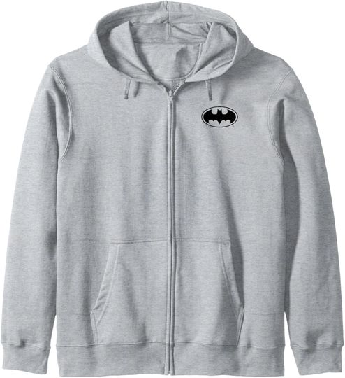 DC Comics Batman Classic Bat-Symbol Small Pocket Logo Zip Hoodie, Gift For Fans