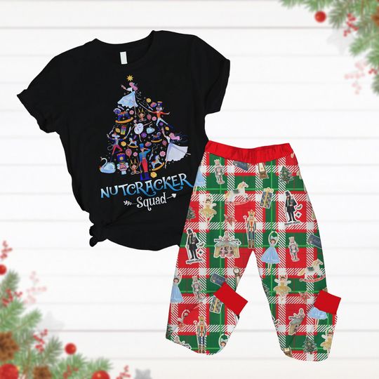 Nutcracker Christmas Pajamas Set, Nutcracker Ballet Holiday Pajamas, Cartoon Movie Pajamas Pants, Nutcracker Xmas Tee, Christmas Gift