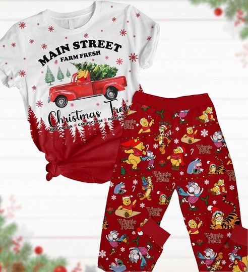 Pooh Tree Farm Pajamas Set, Winnie The Pooh Farm Fresh Tee, Pooh And Friends Christmas Pjs, Holiday Pajamas, Eeyore Tigger Piglet Xmas
