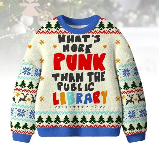 Discover Library Christmas Ugly Sweater, Punk Holiday Sweater, Funny Sweater For Men And Women, Xmas Gift