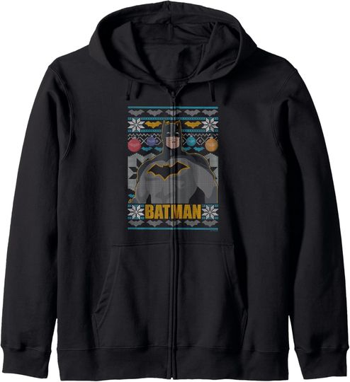 DC Comics Christmas Batman Ugly Sweater Zip Hoodie, Gift For Fans