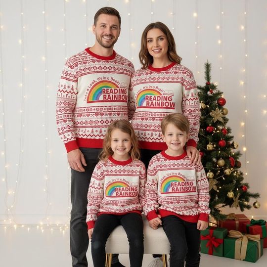 Discover Reading Rainbow Christmas Ugly Sweater, Book Lover Holiday Sweater, TV Show Sweater For Men And Women, Xmas Holiday Gift
