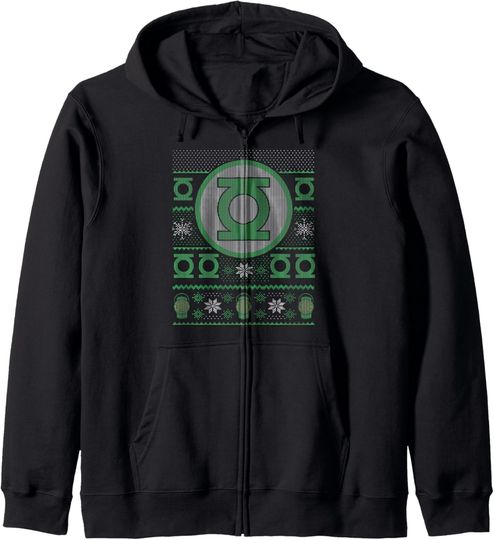 Discover DC Comics Christmas Green Lantern Logo Ugly Sweater Zip Hoodie