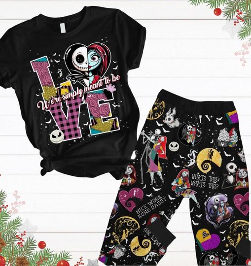 Valentines Jack And Sally Pajamas Set, Nightmare Before Christmas Shirt, Pajamas For Party, Holiday Pajamas, Her Jack His Sally Pjs