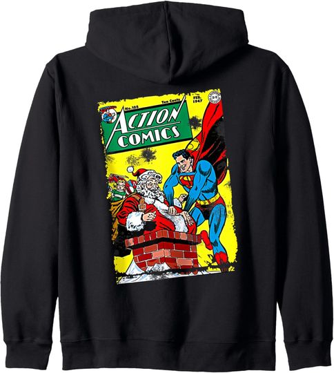 DC Superman Cover 105 Xmas Zip Hoodie, Gift For Fans