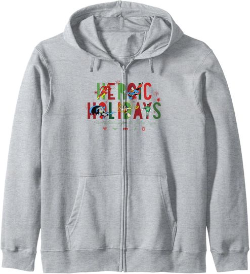 DC Comics Justice League Heroic Holidays Christmas Logos Zip Hoodie, Gift For Fans