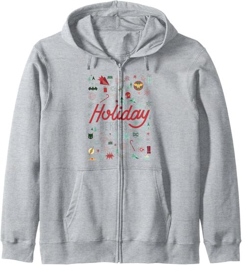 DC Comics Justice League Holiday Heroes Christmas Icons Zip Hoodie, Gift For Fans