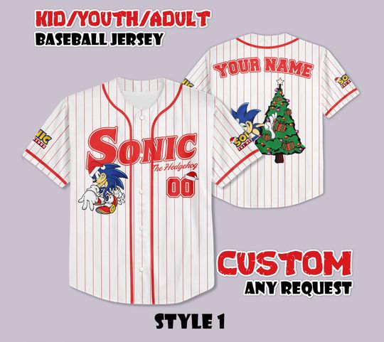 Discover Custom Sonic the Hedgehog Christmas Baseball Jersey, Funny Sonic Party Shirt, Personalized Sonic the Hedgehog Xmas Jersey, Christmas Gifts