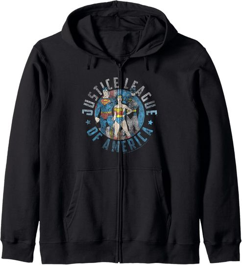 DC Comics Fourth Of July Group Shot Justice League Circle Zip Hoodie, Gift For Fans