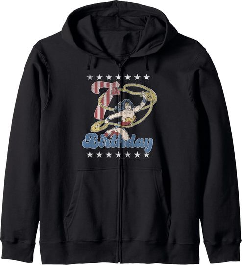DC Comics Wonder Woman With Lasso 7th Birthday Zip Hoodie, Gift For Fans