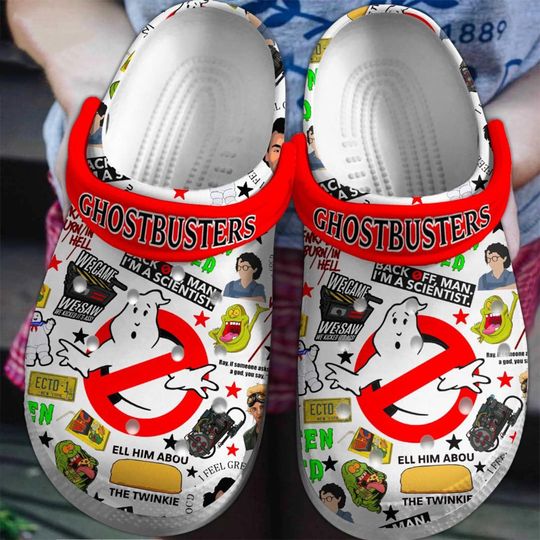 Funny Ghostbusters Christmas Clogs Shoes, Ghostbusters Shoes, Movie Clogs Shoes, Christmas Slipper, Merry Christmas, Funny Slippers.