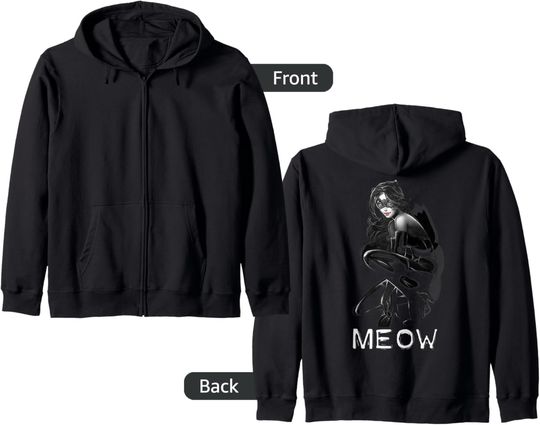 DC Catwoman Text Meow Zip Hoodie, Gift For Fans