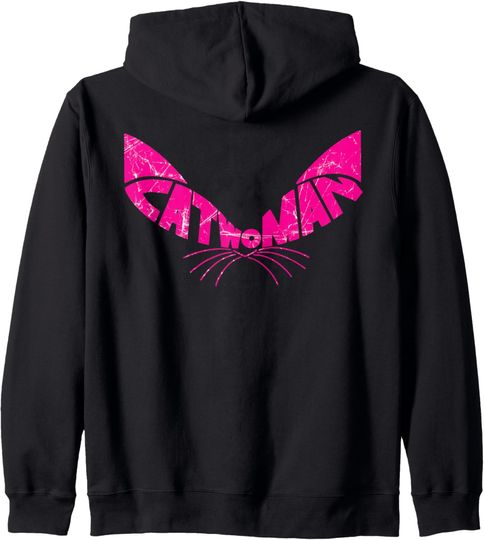 DC Catwoman Logo Ears Distressed Zip Hoodie, Gift For Fans