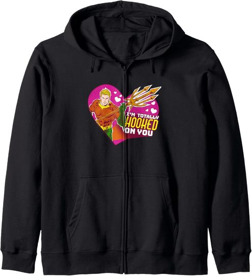 Discover DC Comics Aqua Man I'm Totally Hooked On You Heart Fill Zip Hoodie, Gift For Fans
