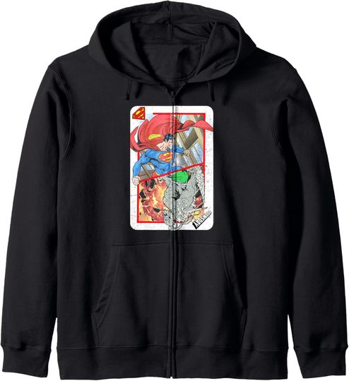 DC Comics Superman Doomsday Playing Card Zip Hoodie, Gift For Fans