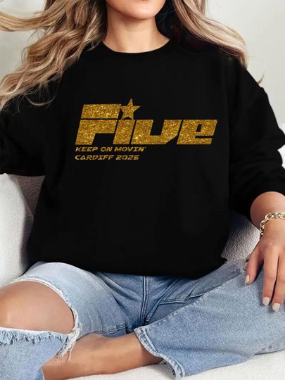 Discover Five Band Tour 2025 Vinyl Print Jumper, Keep on Movin Tour Glitter Sweatshirt