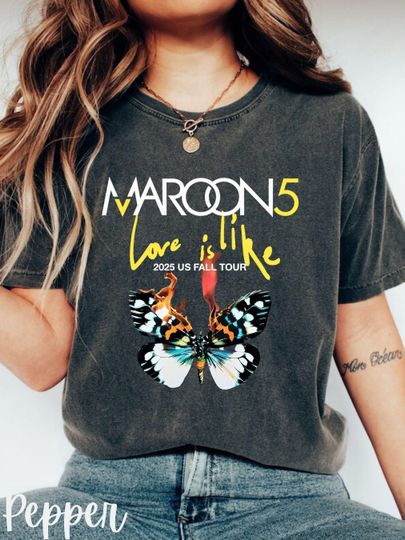 Discover Maroon 5 Love Is Like Tour 2025 T-Shirt, Vintage Concert Tee, Adam Levine Band Merch