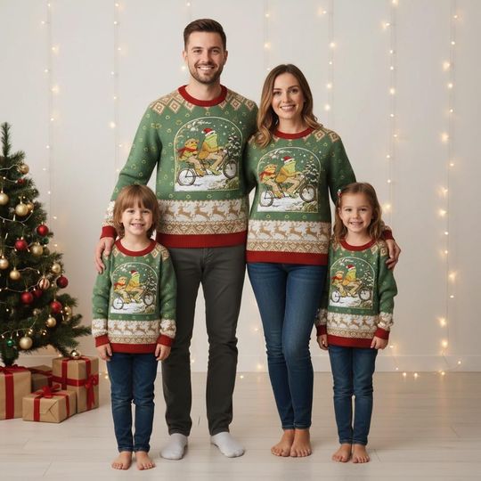 Frog and Toad Christmas Ugly Sweater, Vintage Storybook Holiday Sweater