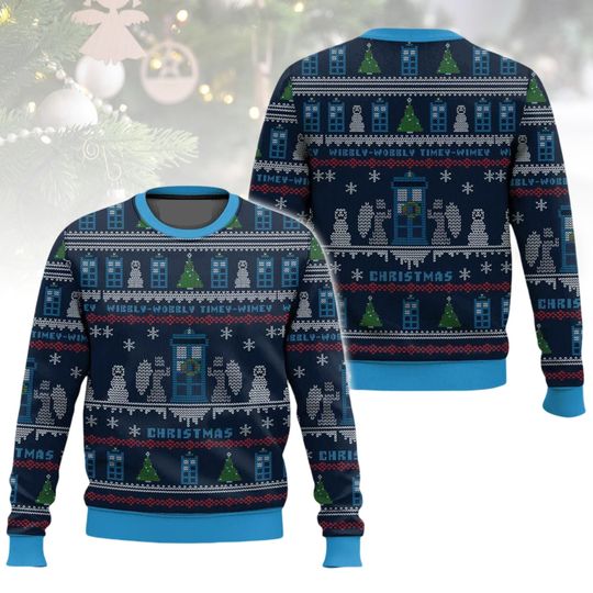 Doctor Who Christmas Ugly Sweater, Tardis Box Holiday Sweater, TV Show Sweater