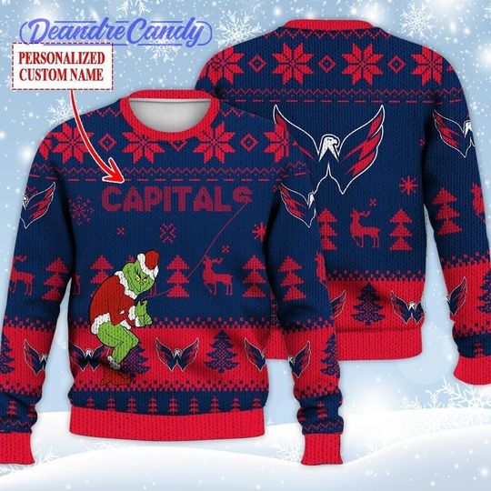 Discover Washington Capitals Ugly Sweater Christmas, funny character Custom Ice Hockey 3D All Over Print Hoodie, Shirt Xmas Full Print