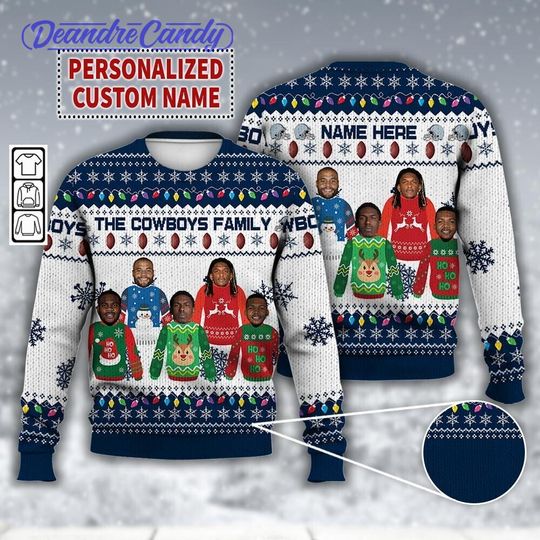 Custom Name Dallas Football Christmas Ugly Sweater, Cowboy Family Shirt, Dak Prescott CeeDee Lamb Funny Merry Xmas Gift Hoodie