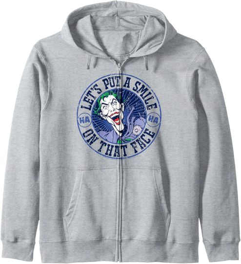 Discover DC Comics Batman Joker Smiling Stamp Zip Hoodie