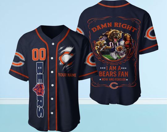 Personalized Chicago Bears Baseball Jersey, Lover Chicago Bears Baseball Jersey, I Am A Bears Fan Now And Forever.