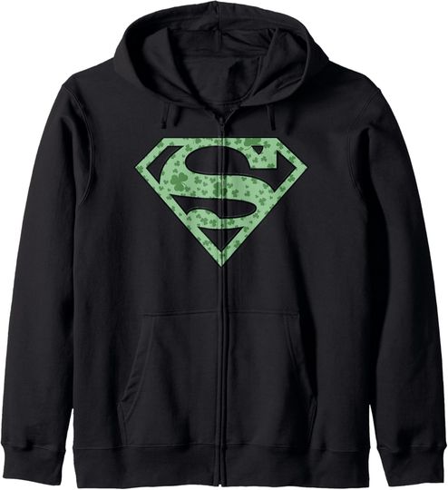 DC Comics St. Patrick's Day Superman Shamrock Logo Zip Hoodie, Gift For Fans