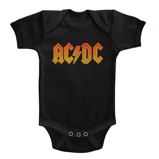 Discover AC-DC Distressed Orange Black Baby Onesie T-Shirt