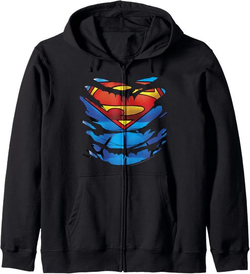 DC Comics Superman Costume Rip Through Zip Hoodie, Gift For Fans