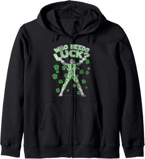 DC Comics St. Patrick's Day Riddler Who Needs Luck Zip Hoodie, Gift For Fans